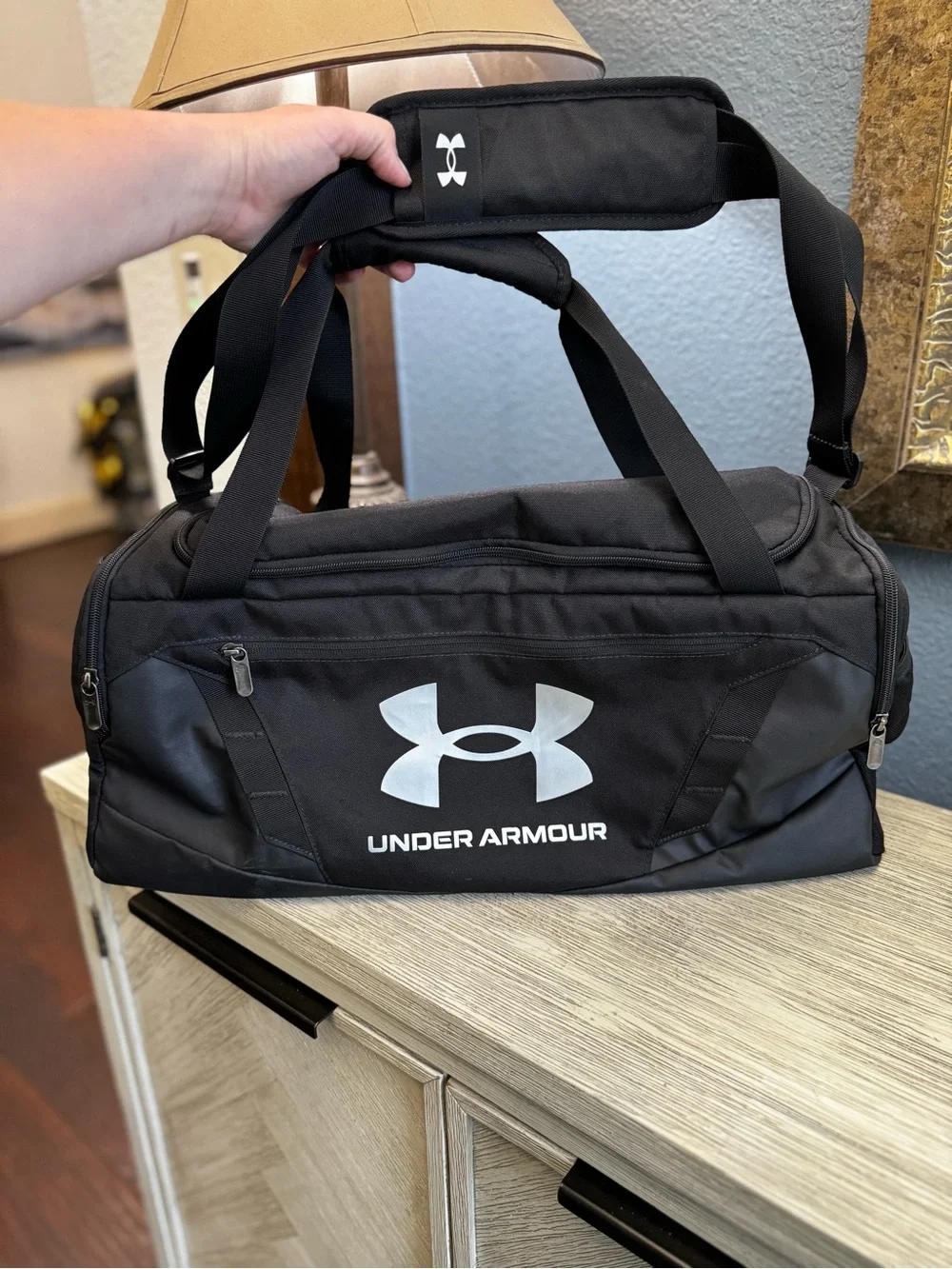 Under Armour Black Duffel with White Logo - Men's Travel Gym Bag
